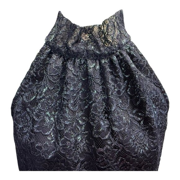 J Crew Womens Tie Neck in Metallic Lance Top~Size M~Midnight Blue Blouse L15 16 - Picture 3 of 10